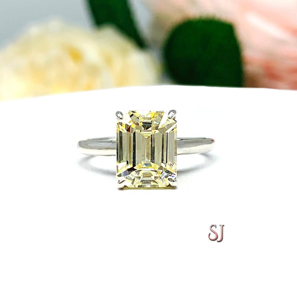 Light Yellow Emerald Cut CZ Engagement Ring Size 5