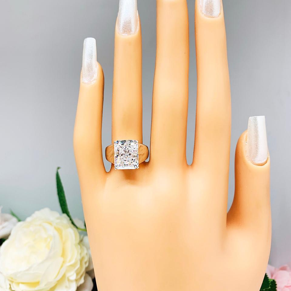 Radiant Cubic Zirconia Engagement Ring – 8x6mm-12x10mm, Sterling Silver