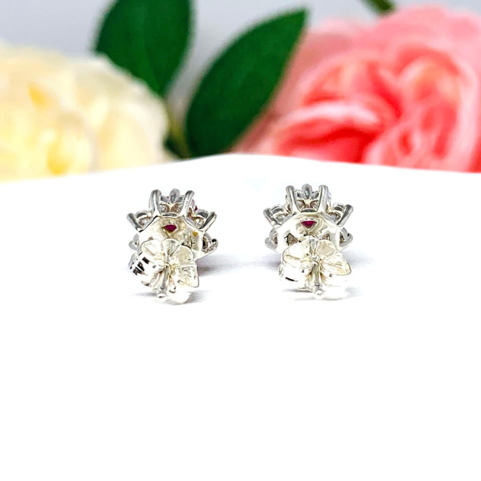 Round Lab Ruby CZ Halo Stud Earrings Sterling Silver