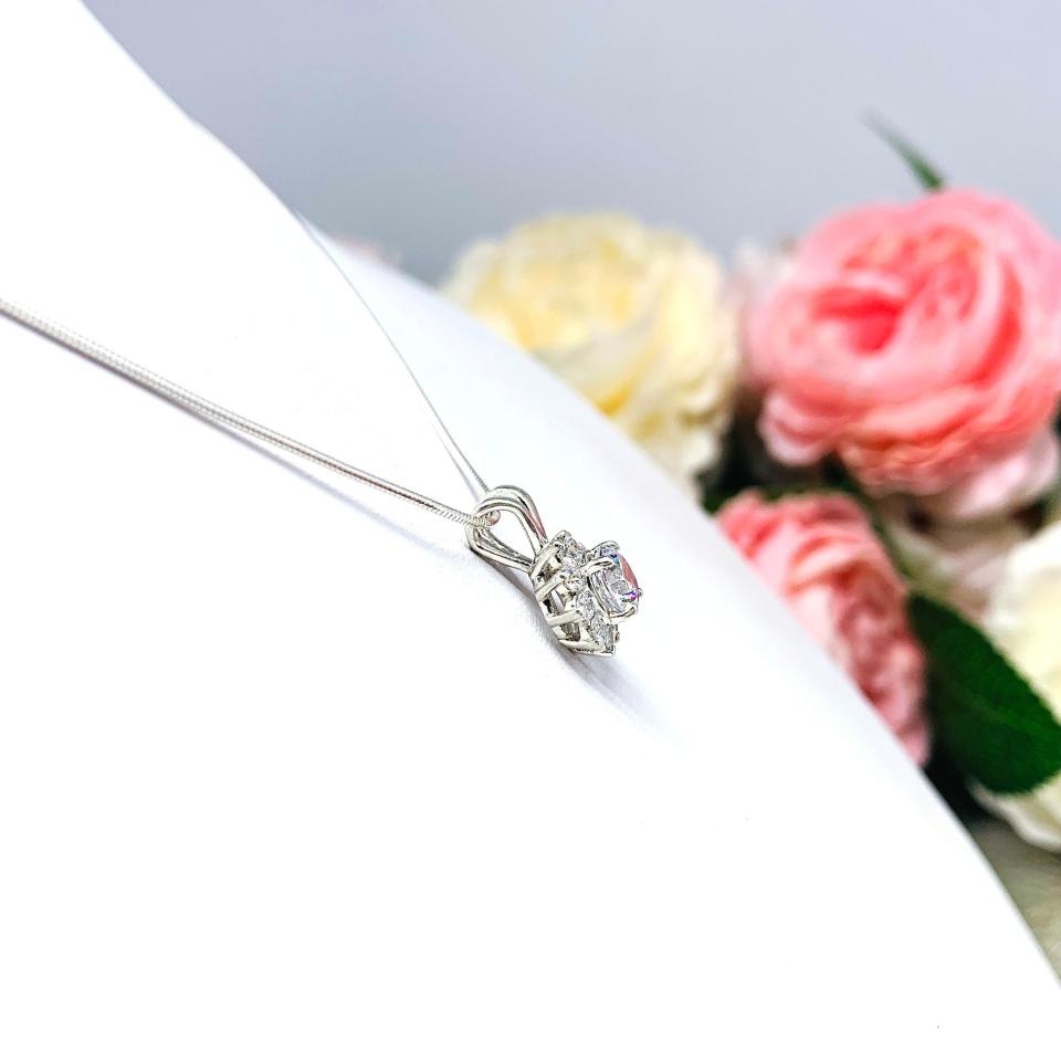 Round CZ Halo Pendant Sterling Silver Necklace Cubic Zirconia Accents