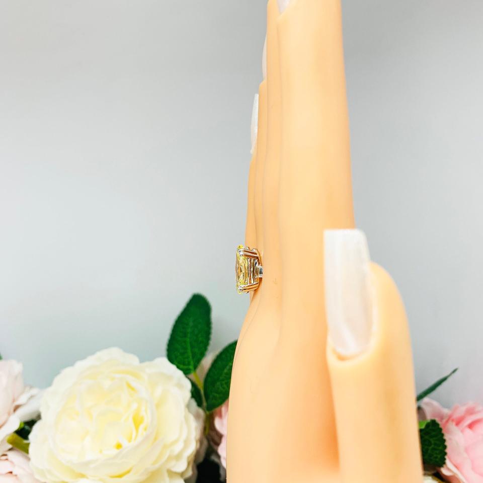 Marquise Canary Yellow CZ Engagement Ring Double Prong Sterling Silver