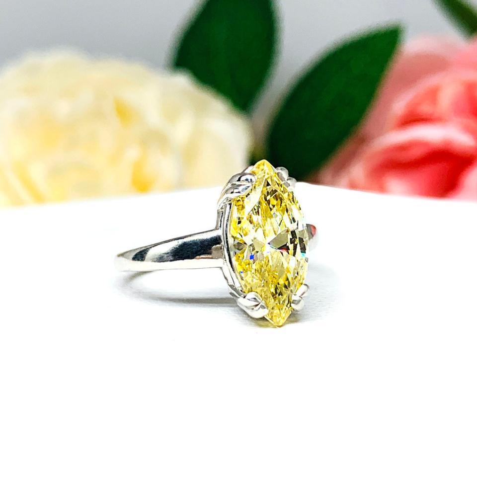 Marquise Canary Yellow CZ Engagement Ring Double Prong Sterling Silver