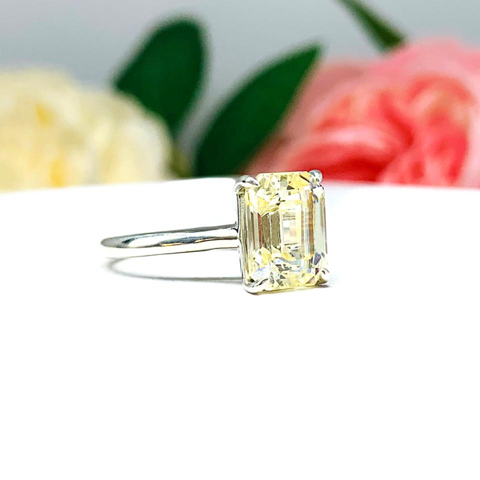 Light Yellow Emerald Cut CZ Engagement Ring Size 5