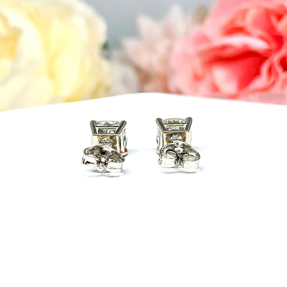 Cushion Moissanite Gold Stud Earrings -  Authentic moissanite - Solid gold settings - FREE 3RD DAY UPS