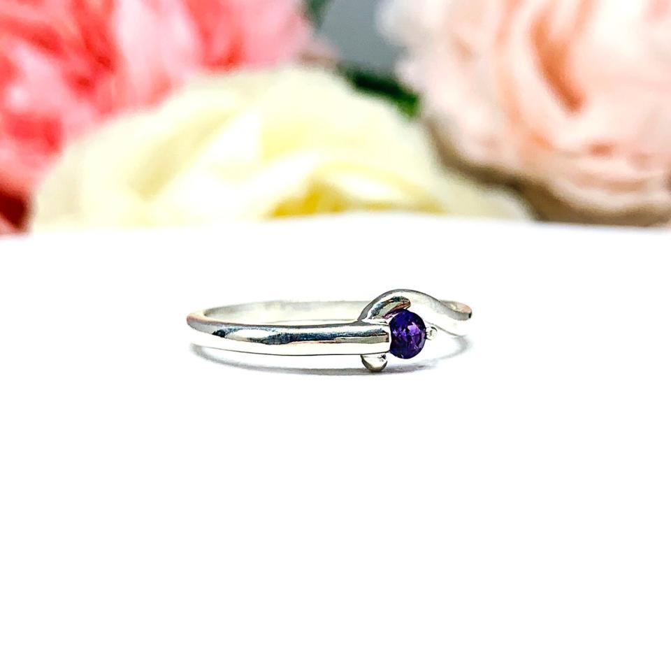 Round Birthstone Sterling Silver Stacking Ring