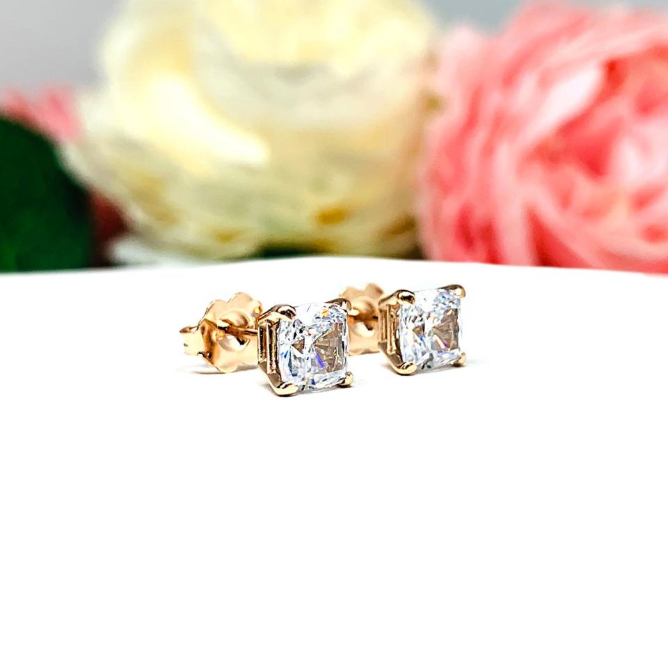 Cushion Cut Cubic Zirconia Stud Earrings