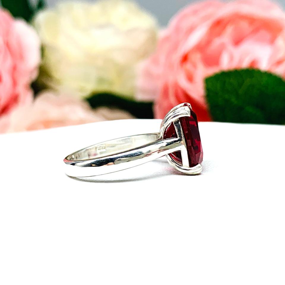 Lab Created Ruby Elongated Cushion Ring 12x10mm Wide Band Low Profile