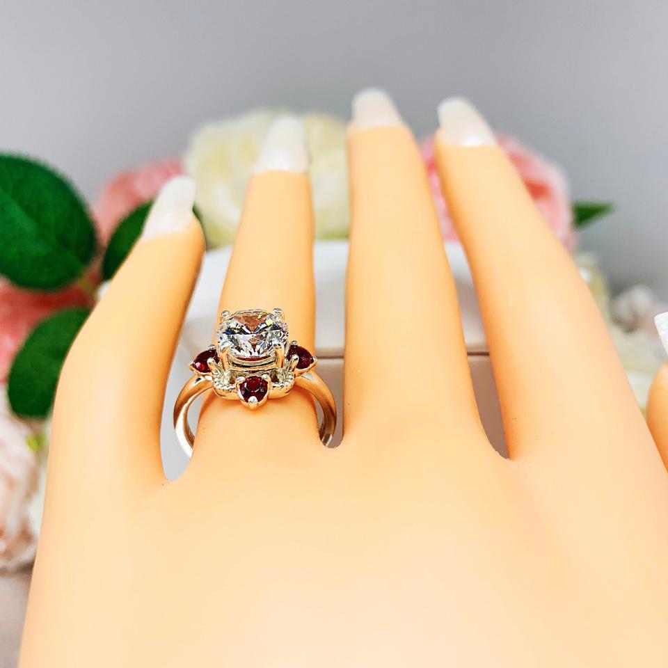 Round CZ Lab Ruby Art Deco Engagement Ring