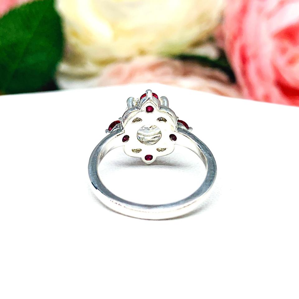 Round CZ Lab Ruby Art Deco Engagement Ring