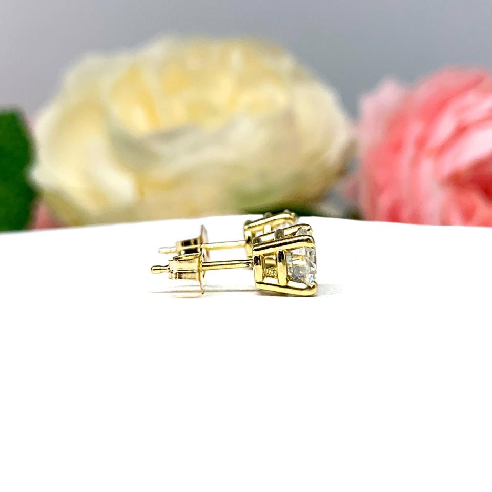 Round Moissanite 14k Gold Stud Earrings - Authentic moissanites - Heavy gold settings - FREE 3RD DAY UPS