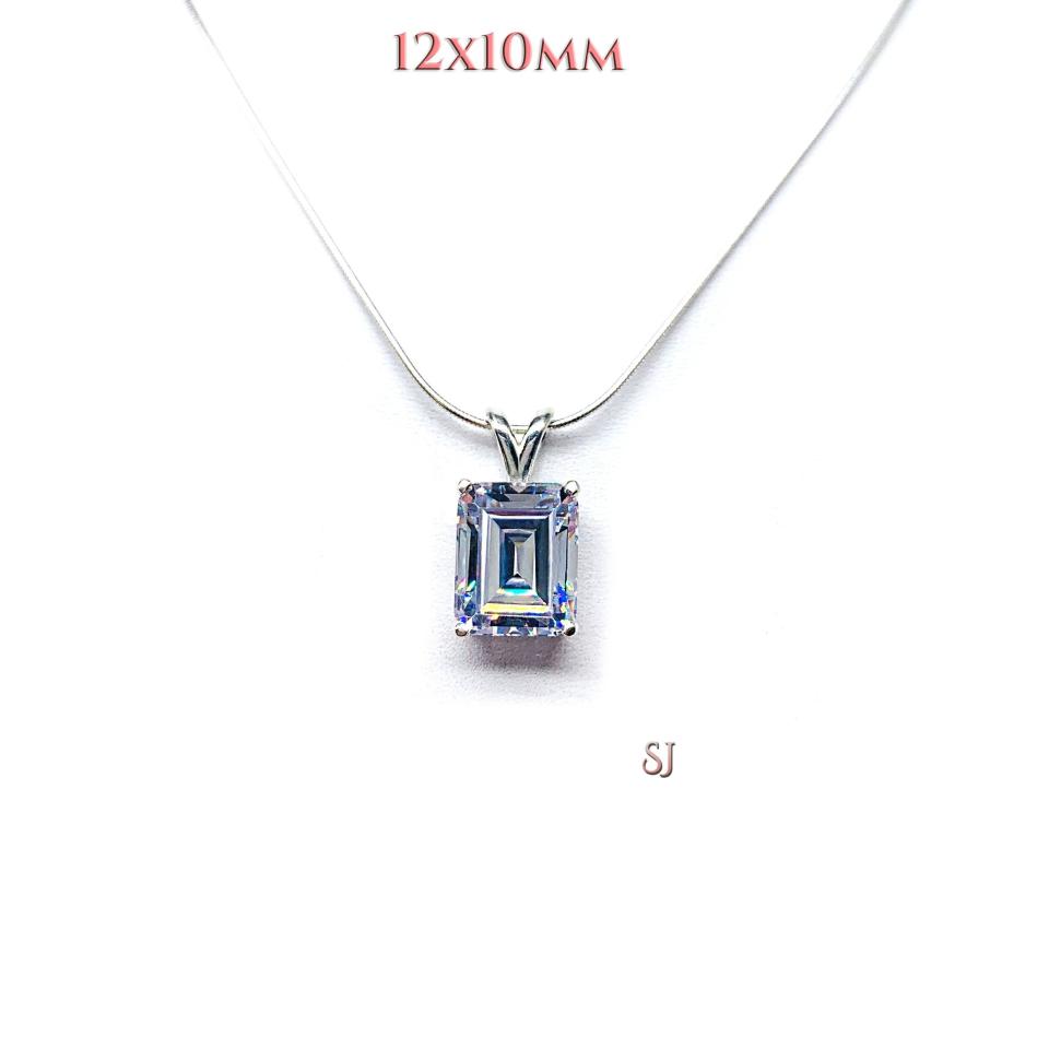 Emerald Cut CZ Pendant Sterling Silver Necklace Colorless Cubic Zirconia