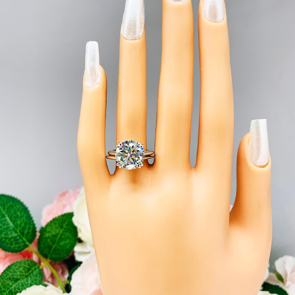 Steel Blue Moissanite Engagement Ring Size 6 - 12mm (6 Cts) authentic round moissanite - Sterling silver knife edge setting
