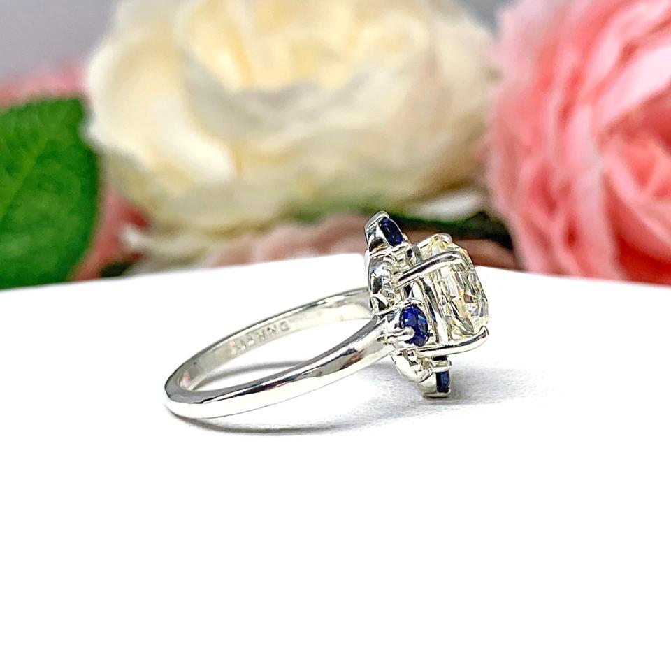 Round CZ Old European Cut Lab Blue Sapphire Engagement Ring Art Deco Antique Inspired