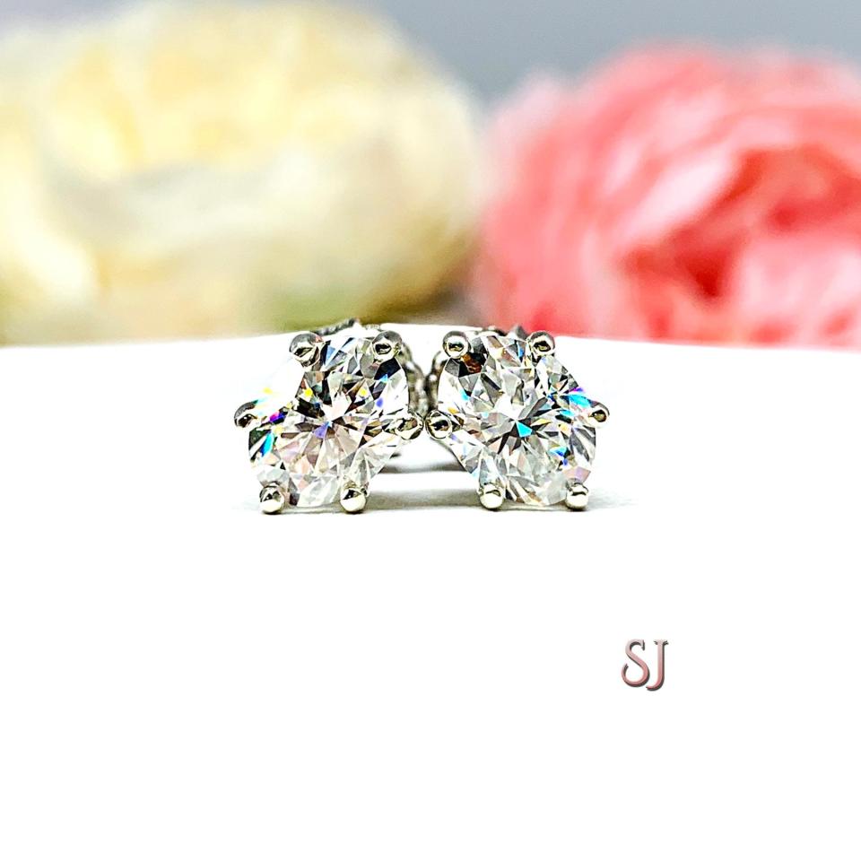 Oval Moissanite Stud Earrings - 10k Gold Six Prong settings - Authentic moissanites - FREE 3RD DAY UPS