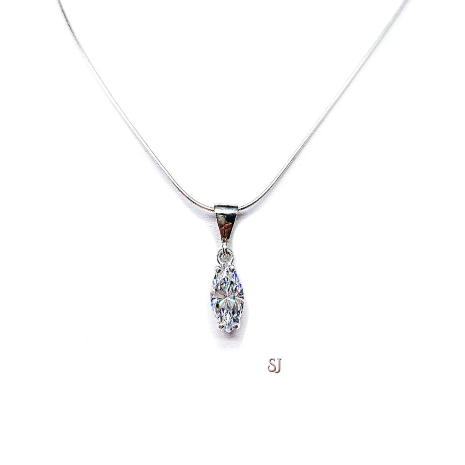 Marquise CZ Pendant Sterling Silver Necklace Single Bail Dangle Cubic Zirconia