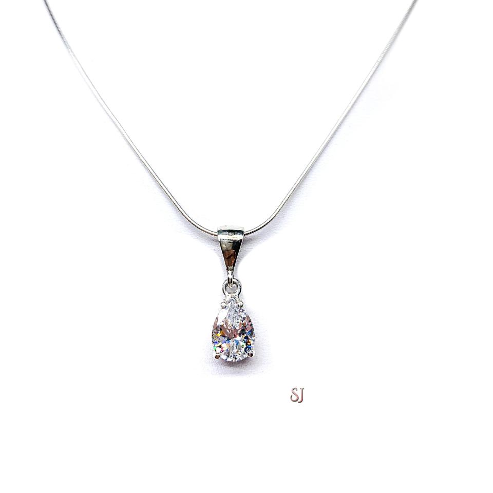 Pear CZ Pendant Sterling Silver Necklace Single Bail Dangle Colorless Cubic Zirconia