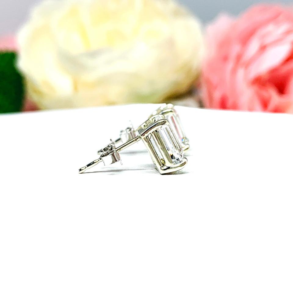 Lab White Sapphire Emerald Cut Stud Earrings 8x6mm