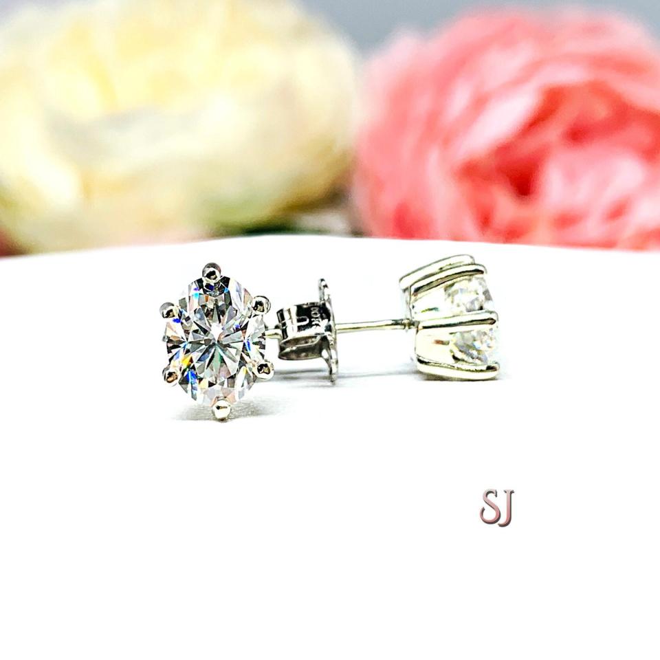 Oval Moissanite Stud Earrings - 10k Gold Six Prong settings - Authentic moissanites - FREE 3RD DAY UPS