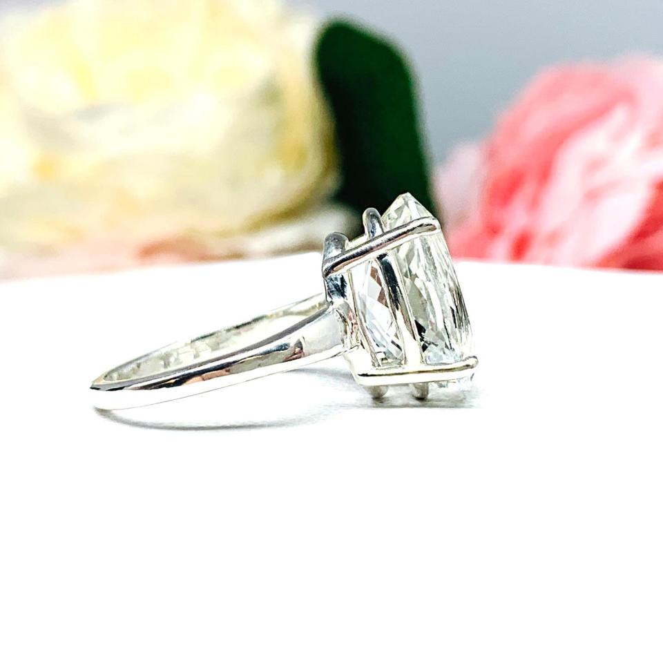 Natural White Topaz Oval Solitaire Ring - Sterling silver statement setting