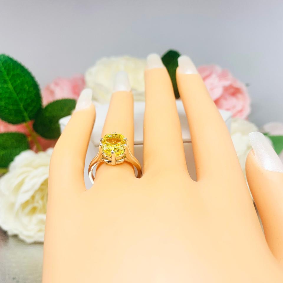 Elongated Cushion Vivid Canary CZ Engagement Ring Crushed Ice Sterling Silver