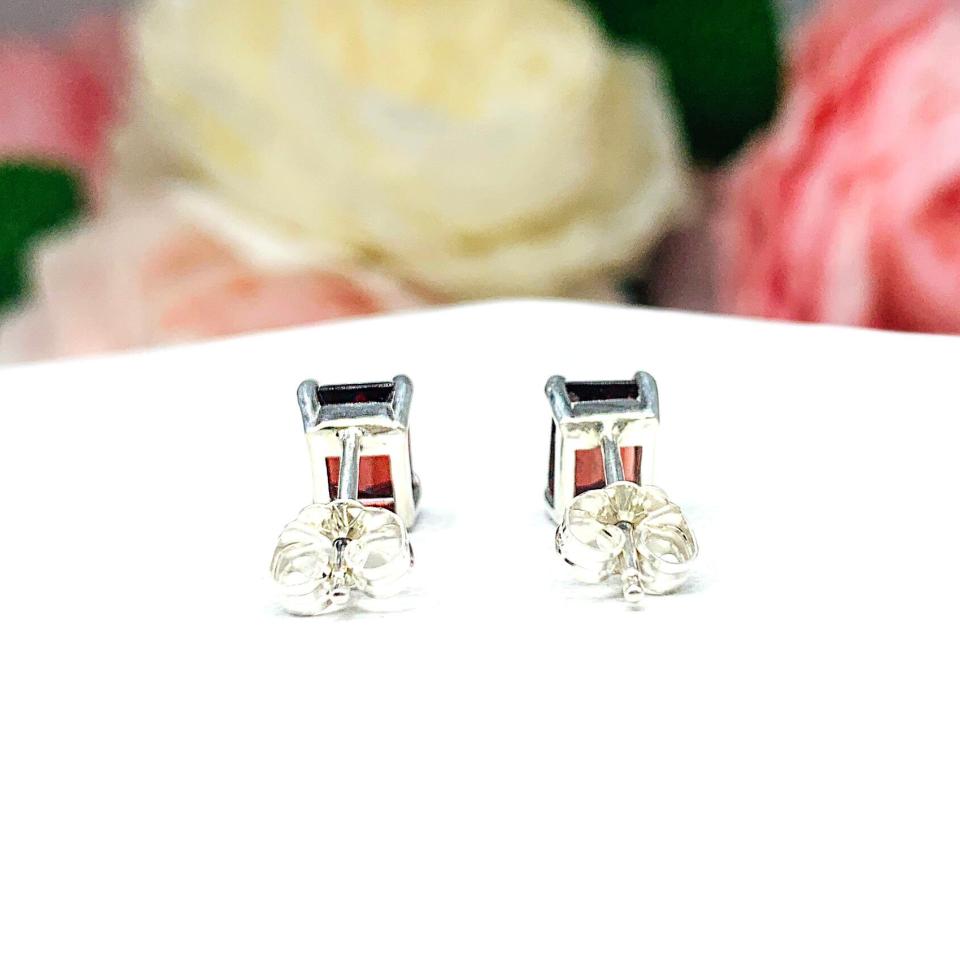 Natural Mozambique Garnet Emerald Cut Stud Earrings