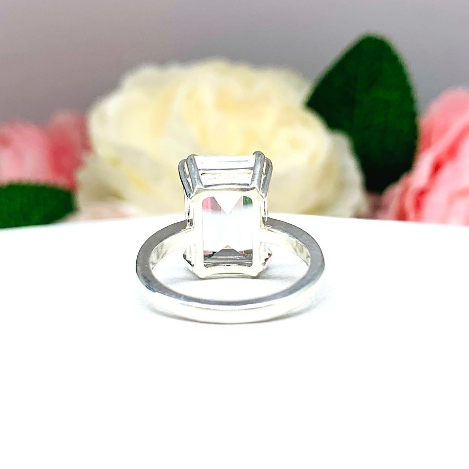 White Topaz Emerald Cut Ring - Natural 14x10mm (8 Cts) gemstone - Sterling silver statement double prong setting