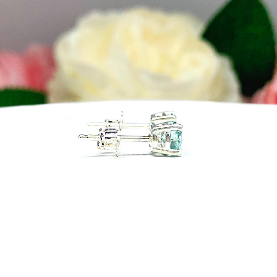 Round Blue Moissanite Stud Earrings - Authentic moissanites - Sterling silver or gold settings