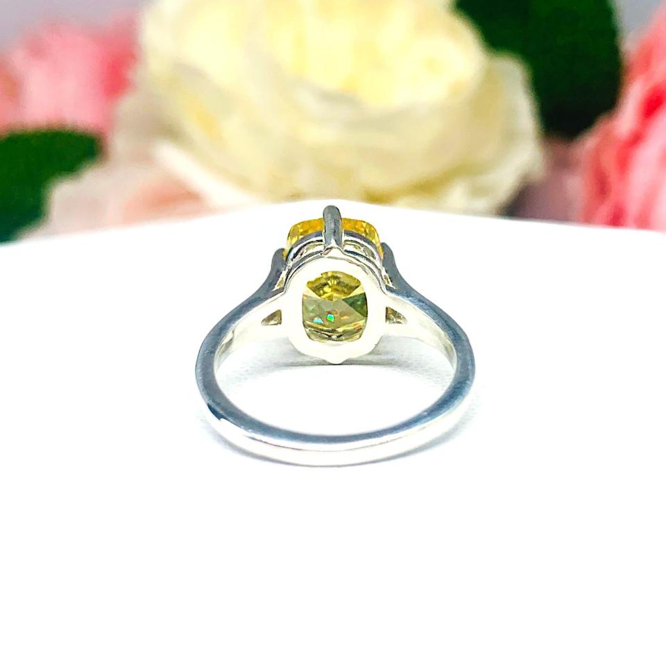 Elongated Cushion Vivid Canary CZ Engagement Ring Crushed Ice Sterling Silver