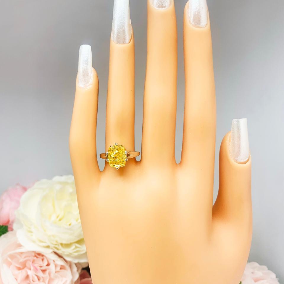 Elongated Cushion Vivid Canary CZ Engagement Ring Crushed Ice Sterling Silver