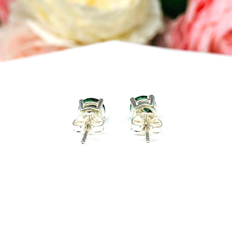 Emerald Green Moissanite Stud Earrings - Authentic round moissanite - Sterling silver settings