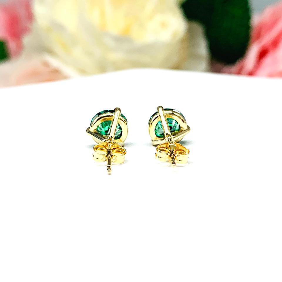 Emerald Green Martini Moissanite Stud Earrings - 14k gold settings - Authentic moissanite