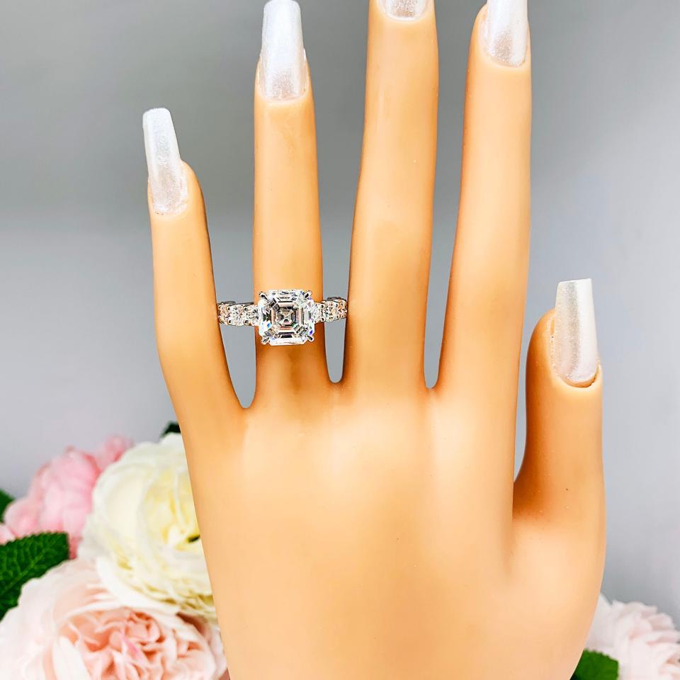 Asscher Moissanite 10k White Gold Engagement Ring Authentic 10mm 5 Carats Size 9.25 FINAL SALE