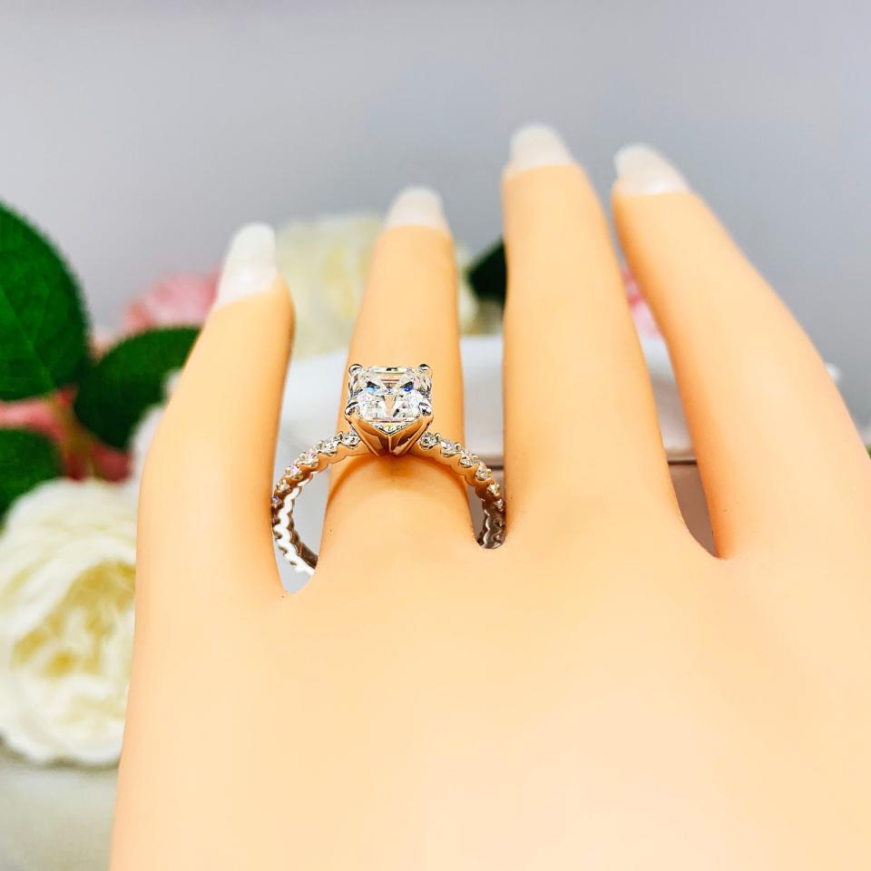 Asscher Moissanite Pave 10k White Gold Engagement Ring Size 9 FINAL SALE