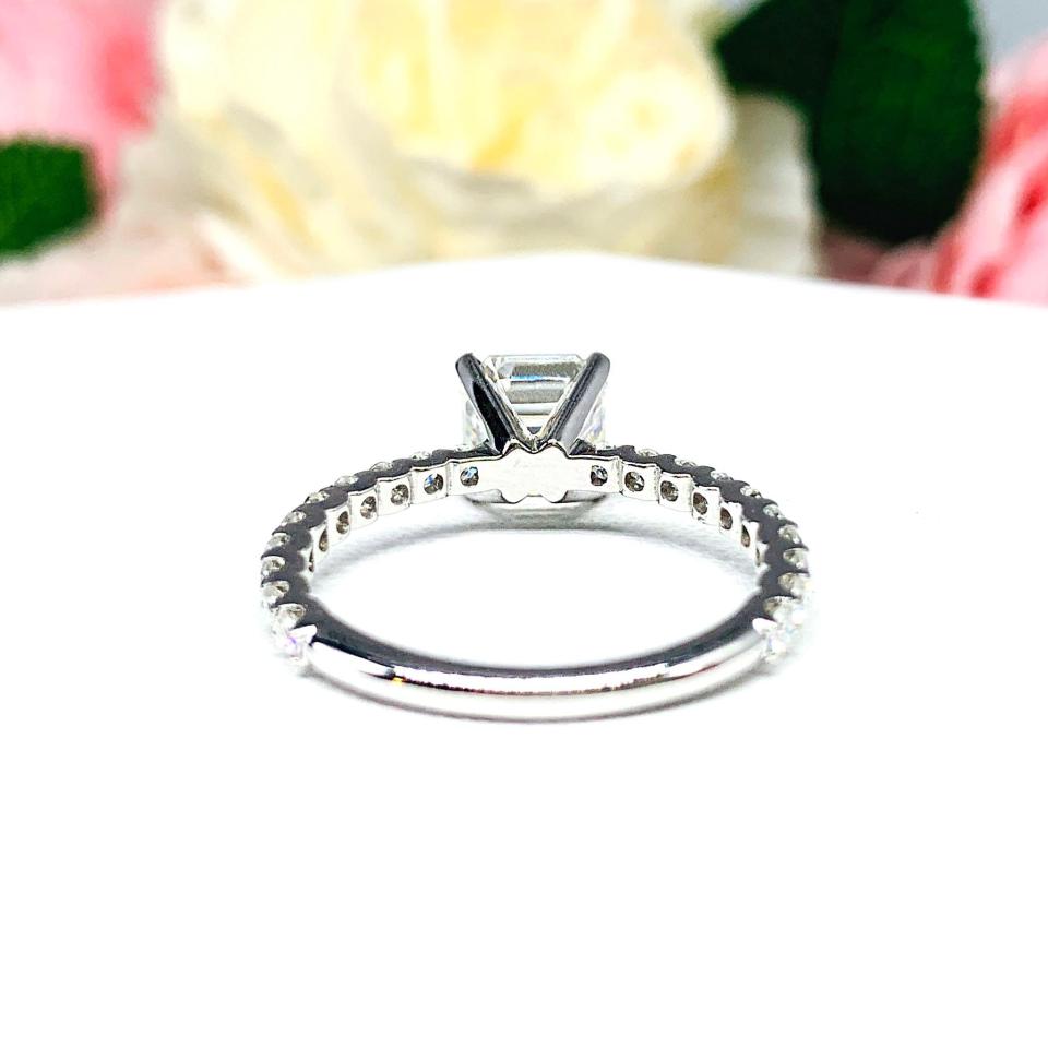Asscher Moissanite Pave 10k White Gold Engagement Ring Size 9 FINAL SALE