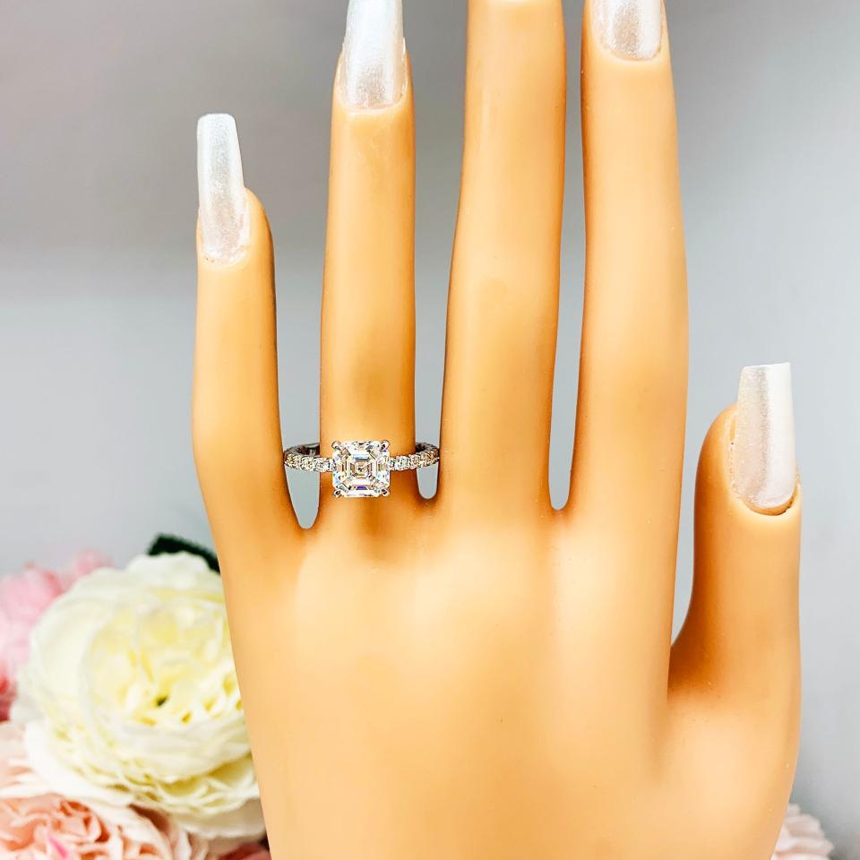 Asscher Moissanite Pave 10k White Gold Engagement Ring Size 9 FINAL SALE