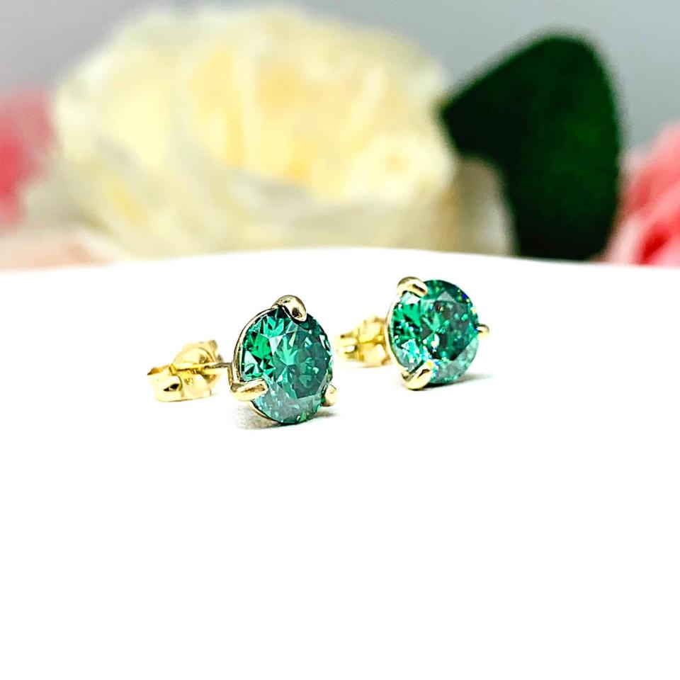 Emerald Green Martini Moissanite Stud Earrings - 14k gold settings - Authentic moissanite