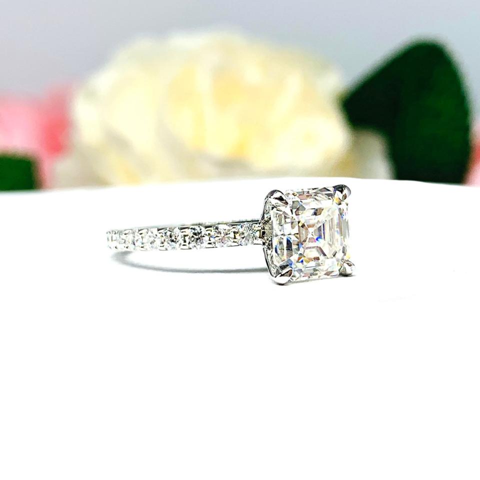 Asscher Moissanite Pave 10k White Gold Engagement Ring Size 9 FINAL SALE