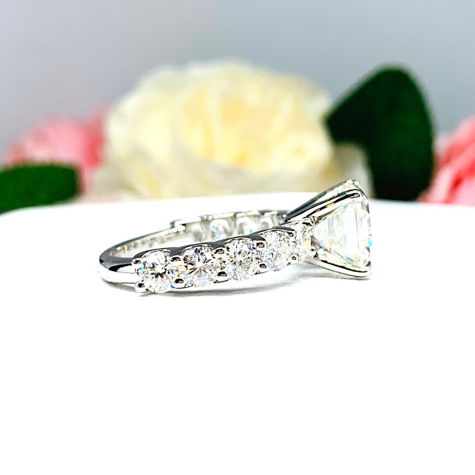 Asscher Moissanite 10k White Gold Engagement Ring Authentic 10mm 5 Carats Size 9.25 FINAL SALE