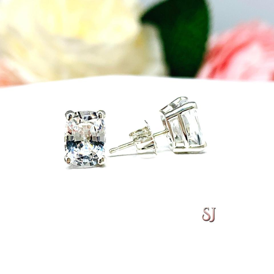 Elongated Cushion Lab White Sapphire Stud Earrings