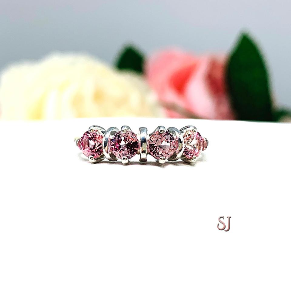 Lab Padparadscha Sapphire 4mm Round Ring Four Stone, Five Stone