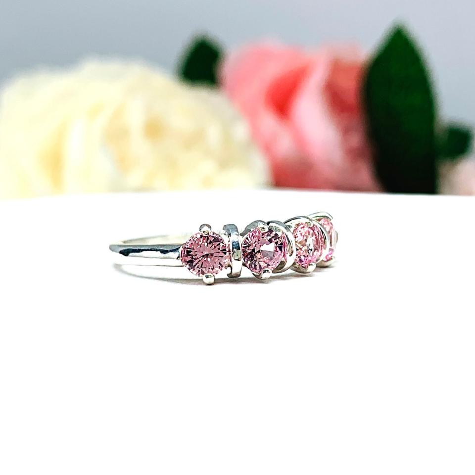 Lab Padparadscha Sapphire 4mm Round Ring Four Stone, Five Stone