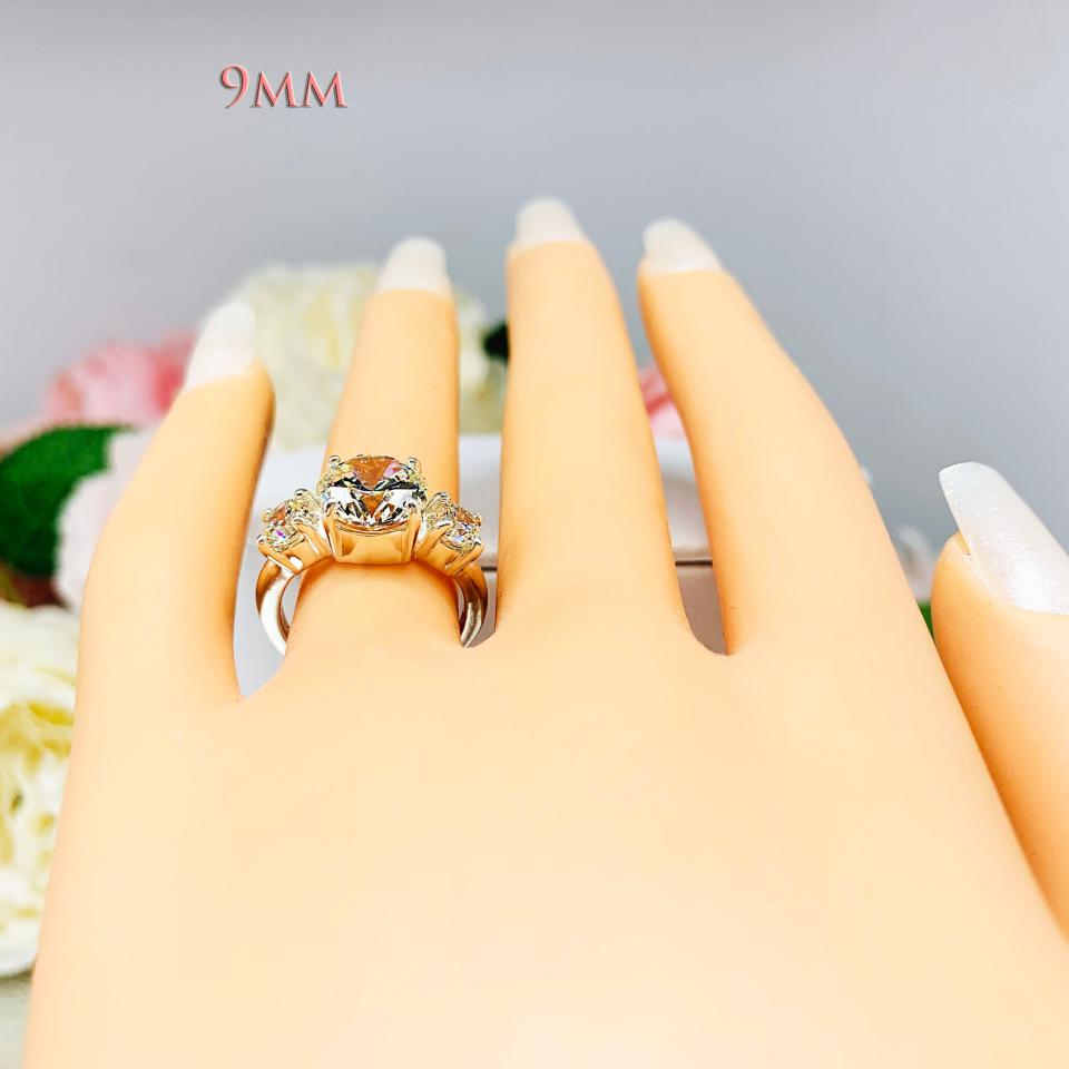 Round Near Colorless CZ Three Stone Engagement Ring
