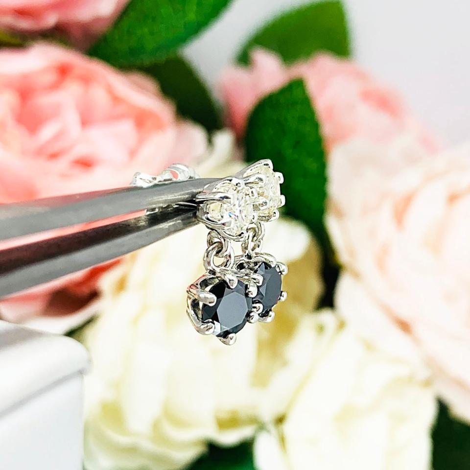 Black White Moissanite Round Six Prong Drop Earrings Authentic