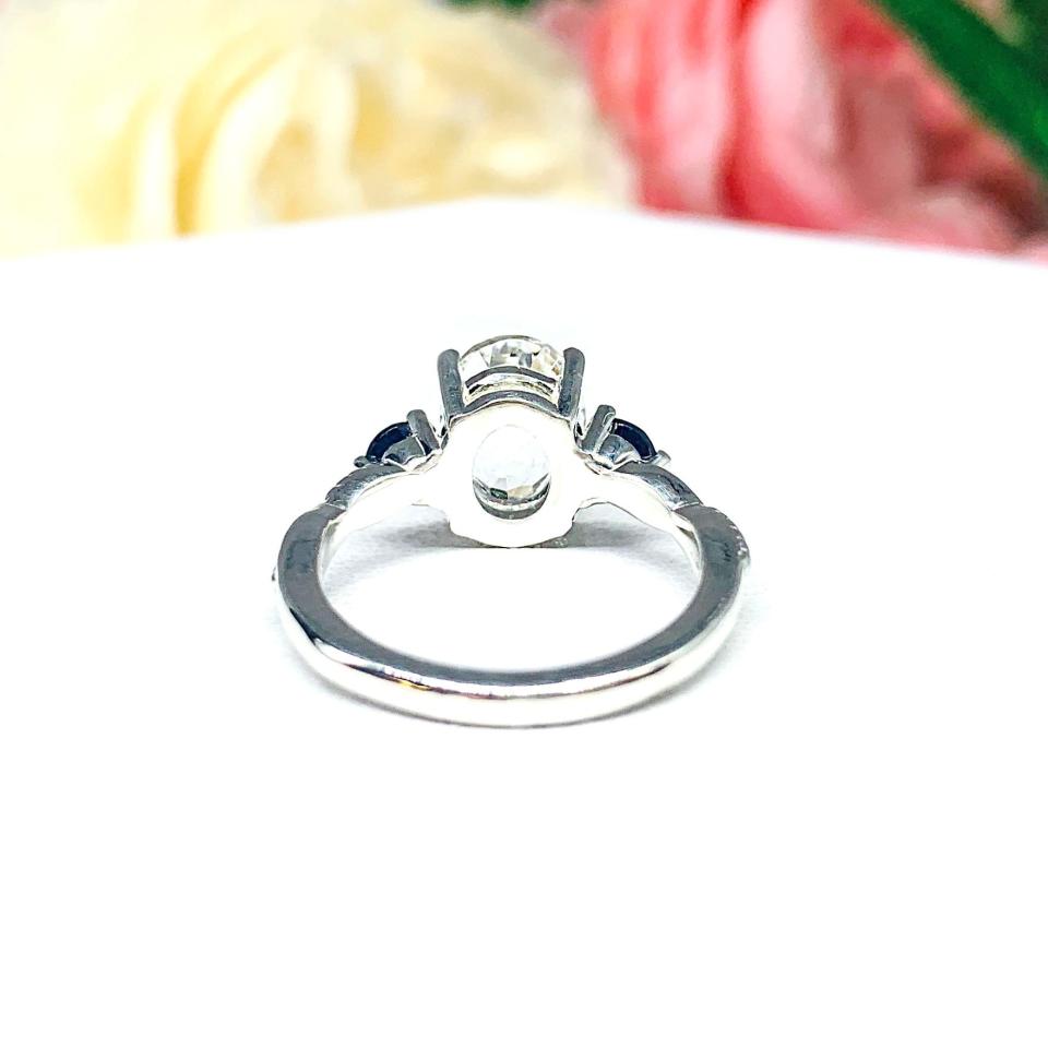 Natural White Topaz Oval Iolite 3 Stone Ring - Sterling silver setting