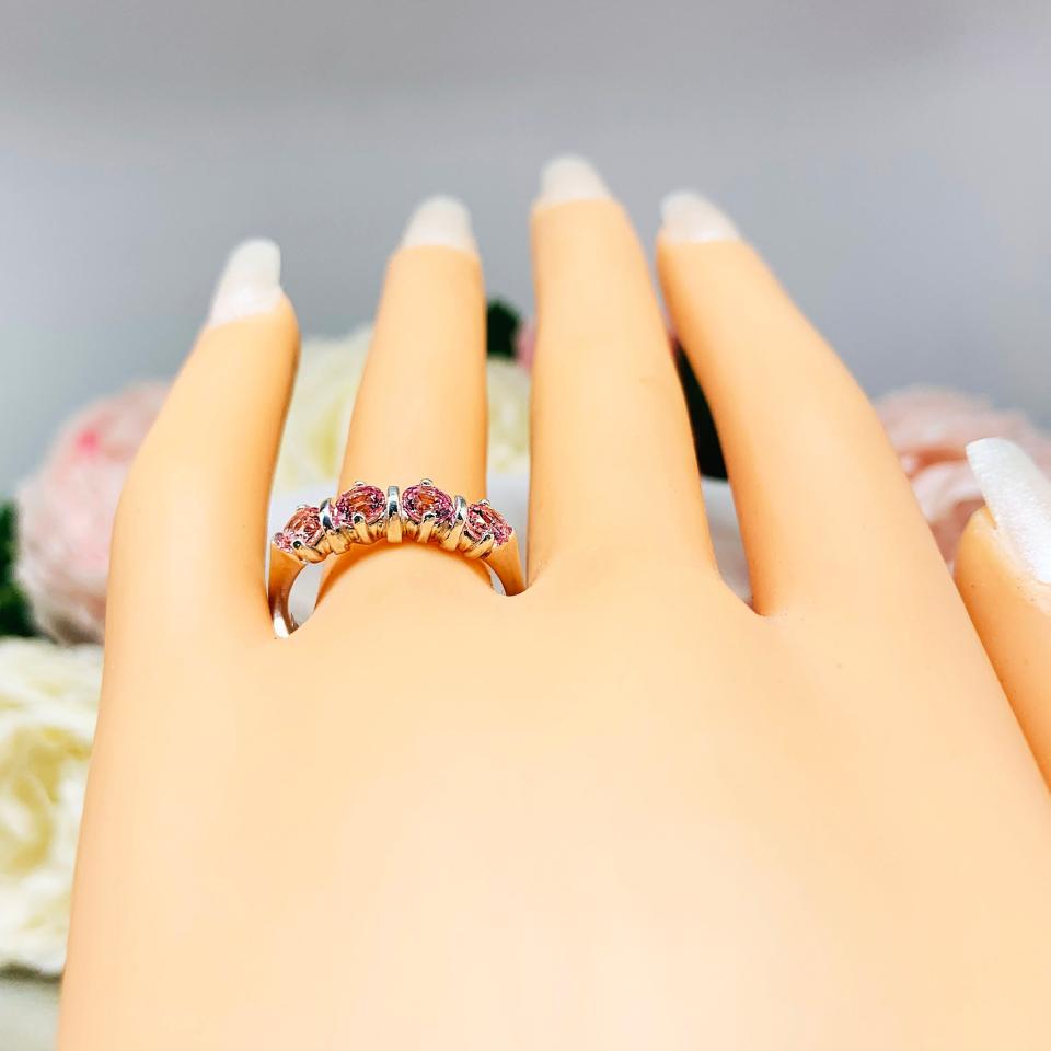 Lab Padparadscha Sapphire 4mm Round Ring Four Stone, Five Stone