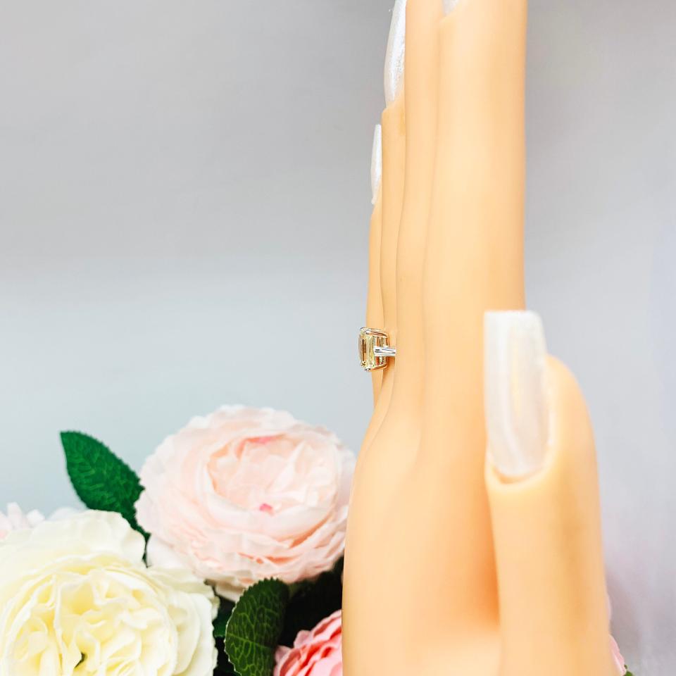Light Yellow Emerald Cut CZ Cathedral Engagement Ring