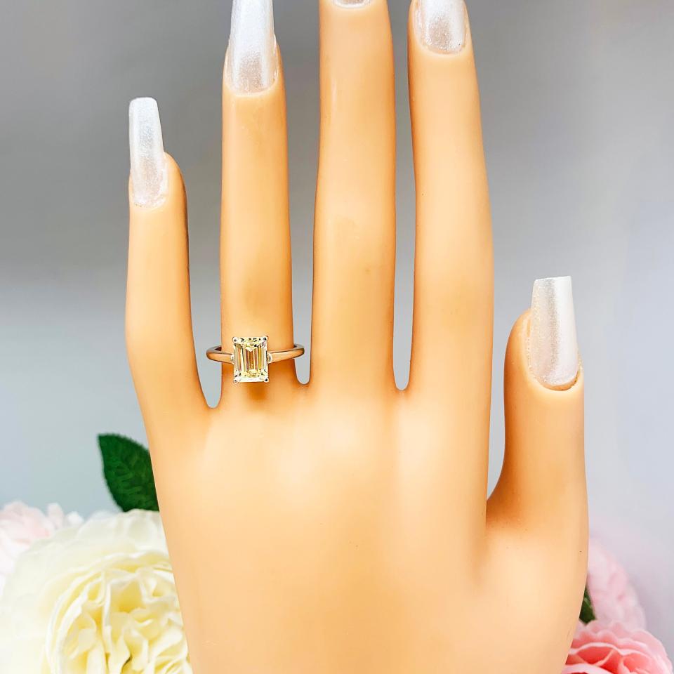 Light Yellow Emerald Cut CZ Cathedral Engagement Ring