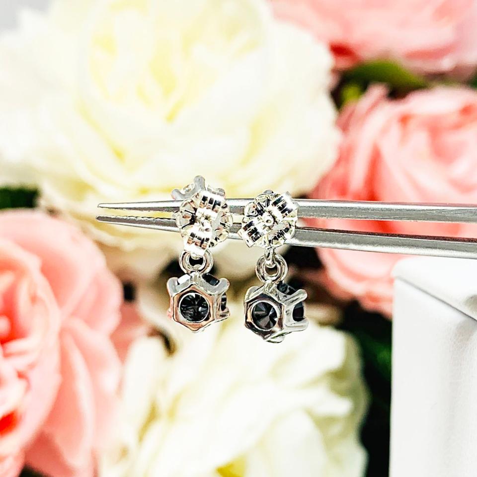 Black White Moissanite Round Six Prong Drop Earrings Authentic