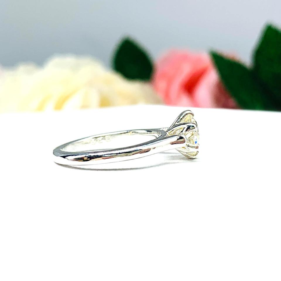 Round Moissanite 6 Prong Engagement Ring - Authentic moissanite - Sterling silver tulip setting