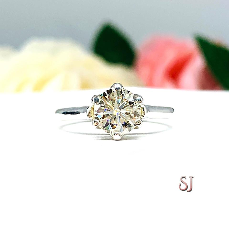 Round Moissanite 6 Prong Engagement Ring - Authentic moissanite - Sterling silver tulip setting